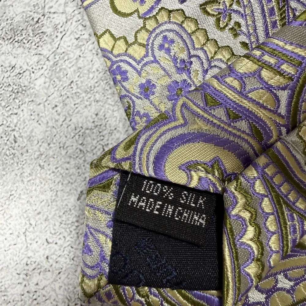 PRONTO-UOMO COUTURE‎ Silk Tie Mens One Size Gold Purple Paisley Pointed Necktie